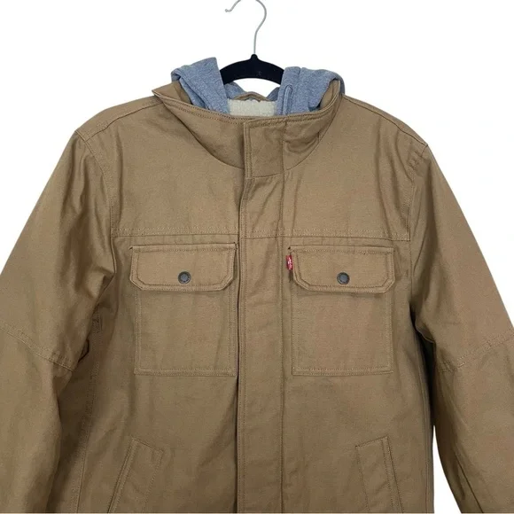 Levi's Military Mens Sherpa Lined Hooded Midweight Work Jacket Size Small Brown - Picture 6 of 11